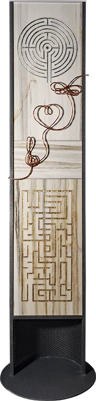 Ariadne's Thread, natural state — Calacatta totem with copper braid
